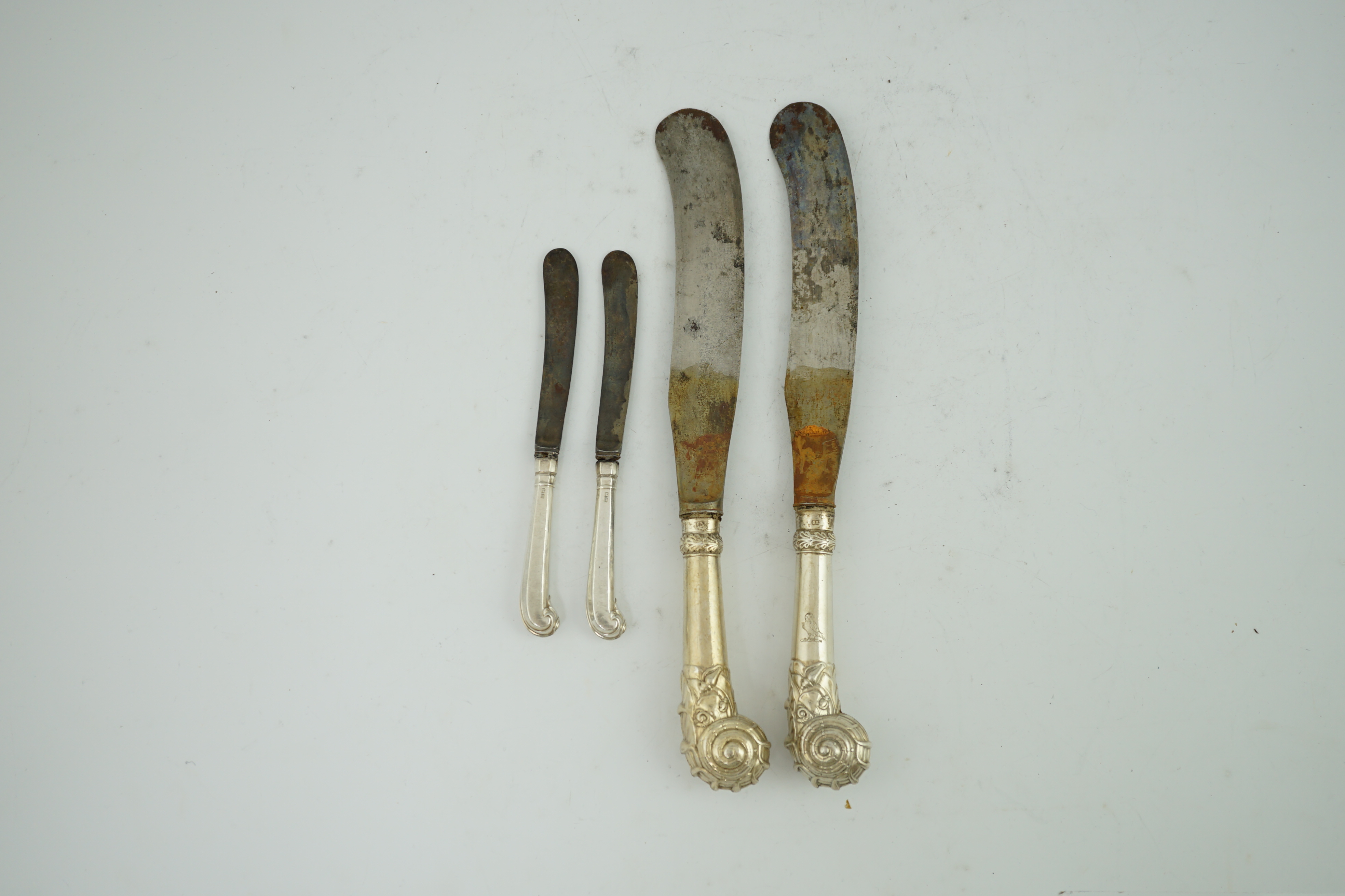 A George III fish skin covered knife box, housing a set of twelve George IV silver handled table knives